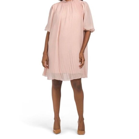 Nanette Lepore Chiffon Shift Dress Plisse Soft Pink  Savannah Rose Size 14 NWT - Picture 1 of 15